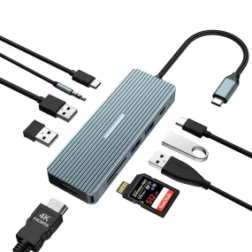 10 in 1 USB C Hub, Tymyp Adapter Hub with 4K HDMI, 2 x USB 3.0, USB-C 3.0 Data Transfer, 2 x USB 2.0, 100W PD, SD/TF, 3.5mm Audio Jack for Laptops, iPad