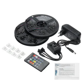 2*5M LED Strip Light Waterproof Outdoor DC12V 5050 RGB Music Lamp IR Remote Control  3A EU US Plug