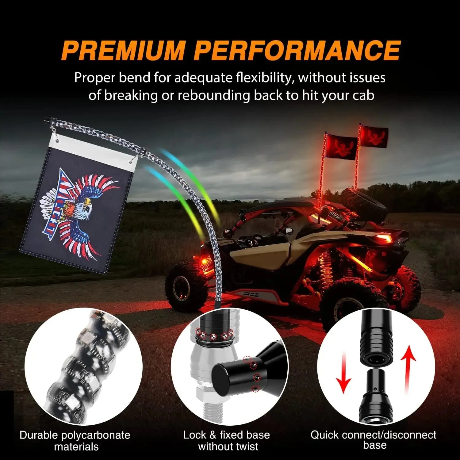 2Pcs 5FT Spiral Antenna Bluetooth Remote App Control Led Whip Light | 10FT Wire 5Pin Switch