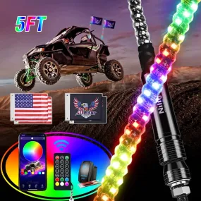 2Pcs 5FT Spiral Antenna Bluetooth Remote App Control Led Whip Light | 10FT Wire 5Pin Switch