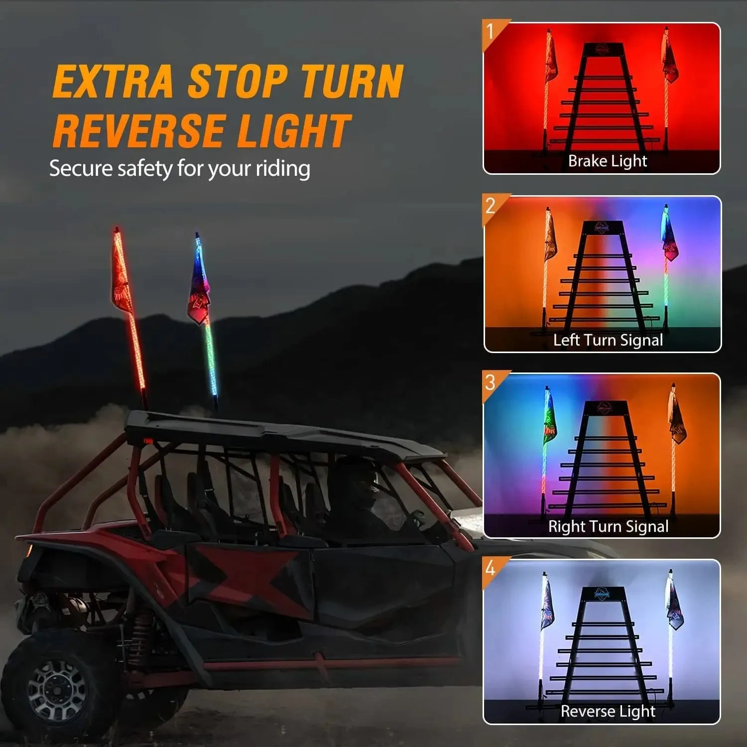 2Pcs 5FT Spiral Antenna Bluetooth Remote App Control Led Whip Light | 10FT Wire 5Pin Switch