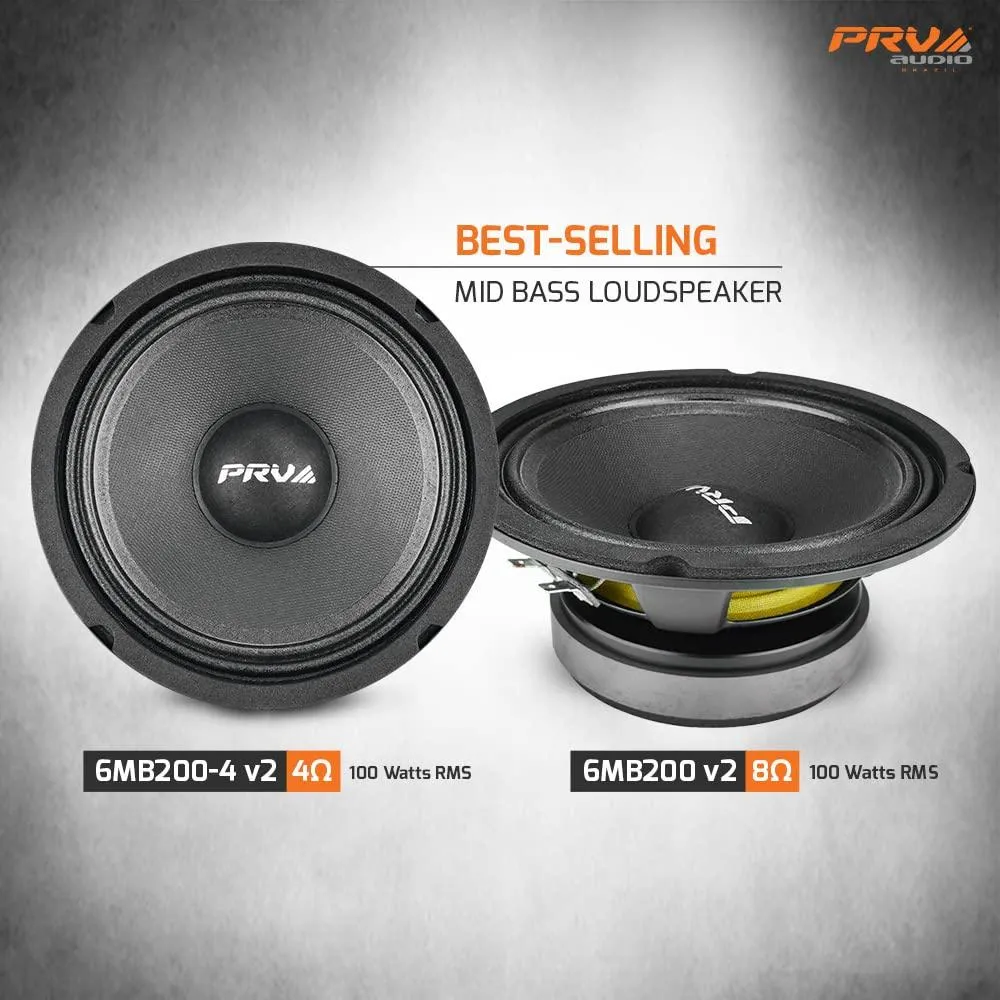 2x PRV Audio 6MB200-4 Midbass Car Audio 6.5" Speakers 4 Ohm 6MB PRO 200 Watts
