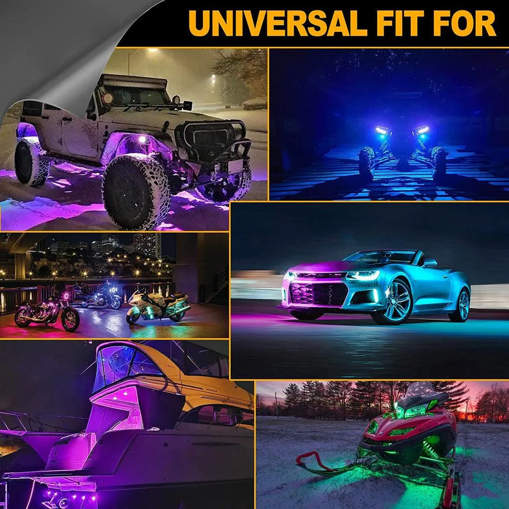 4FT RGB LED Whip Lights & RGB LED Rock Lights Set with Bluetooth Controlled