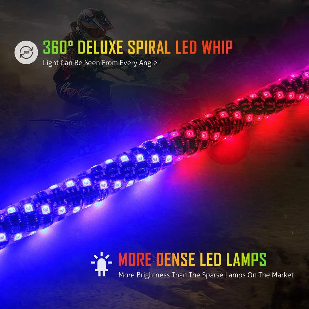 4FT RGB LED Whip Lights & RGB LED Rock Lights Set with Bluetooth Controlled