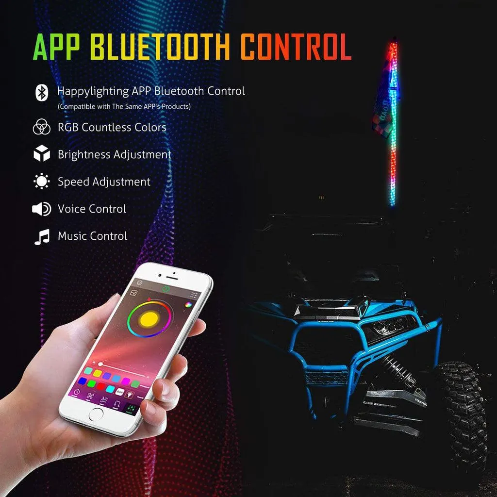 4FT RGB LED Whip Lights & RGB LED Rock Lights Set with Bluetooth Controlled