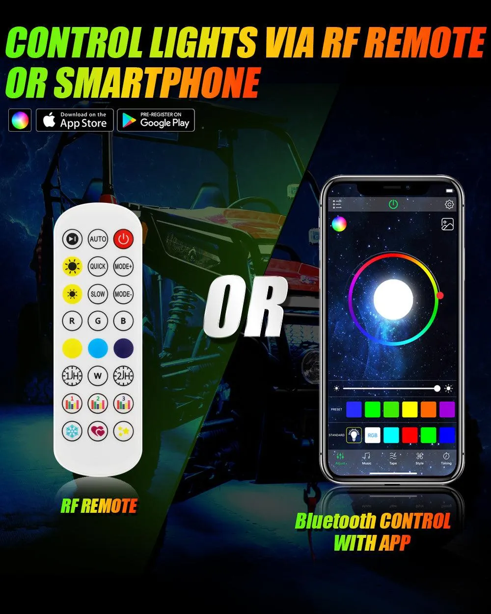 (4pcs/set) 15.5" RGB LED Wheel Ring Lights Magic Dream Color Neon Rim Light with APP & RF Remote Control