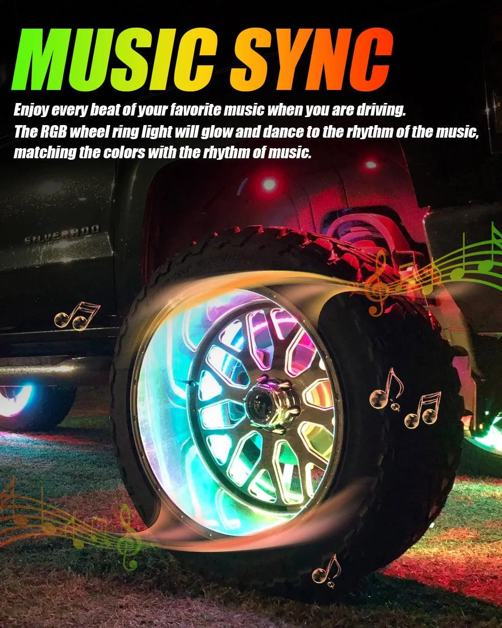 (4pcs/set) 15.5" RGB LED Wheel Ring Lights Magic Dream Color Neon Rim Light with APP & RF Remote Control