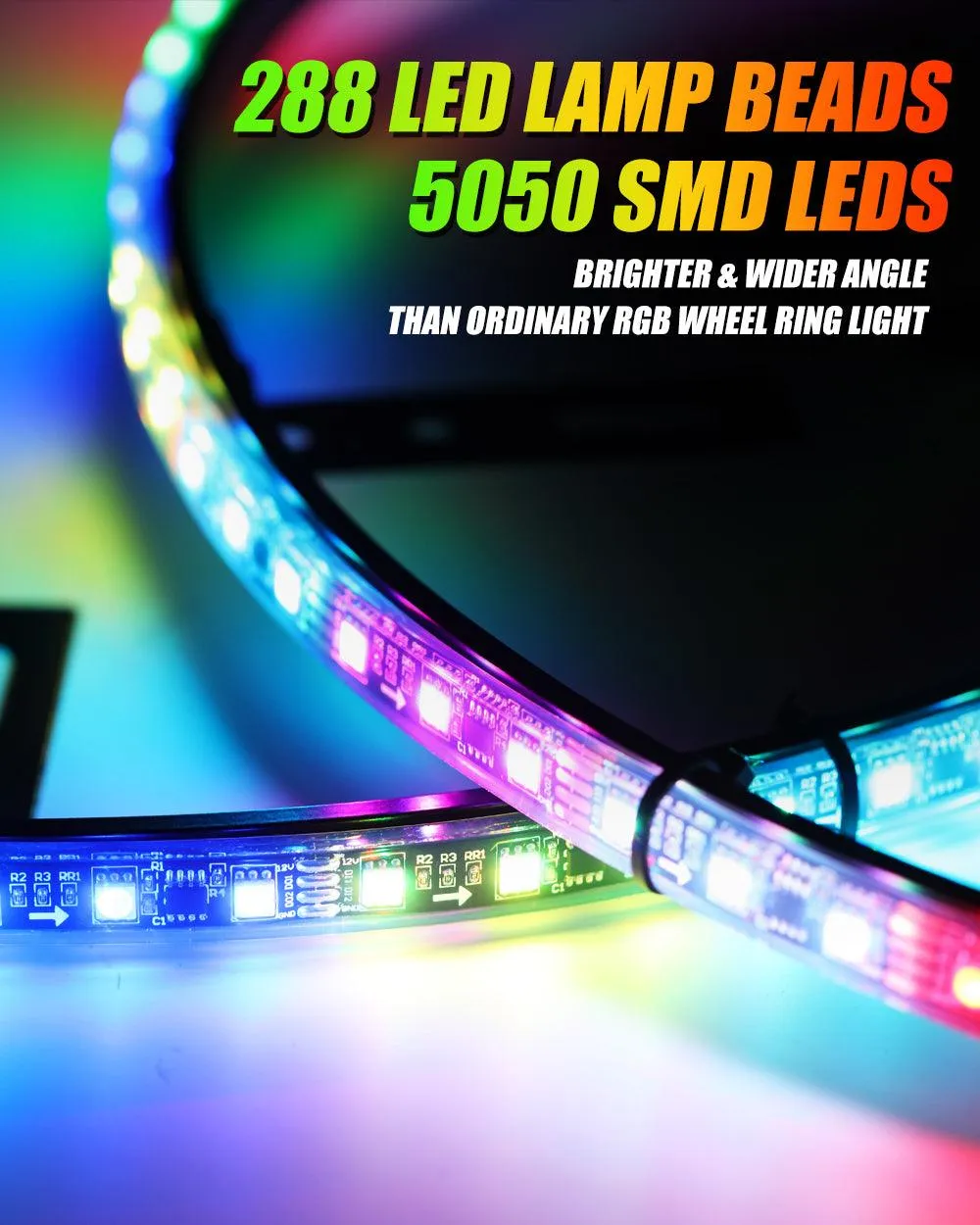 (4pcs/set) 15.5" RGB LED Wheel Ring Lights Magic Dream Color Neon Rim Light with APP & RF Remote Control