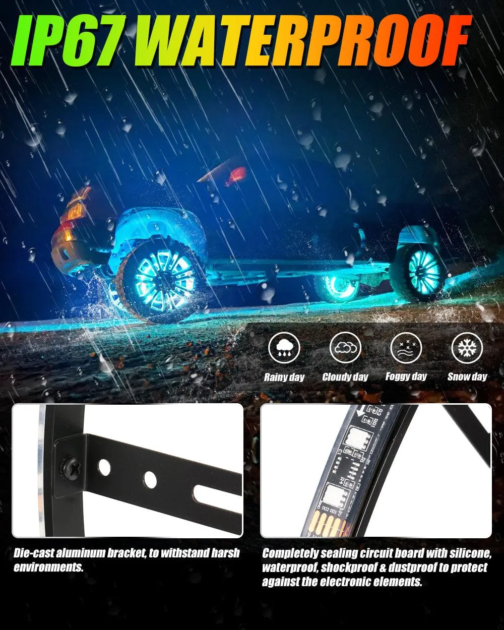 (4pcs/set) 15.5" RGB LED Wheel Ring Lights Magic Dream Color Neon Rim Light with APP & RF Remote Control