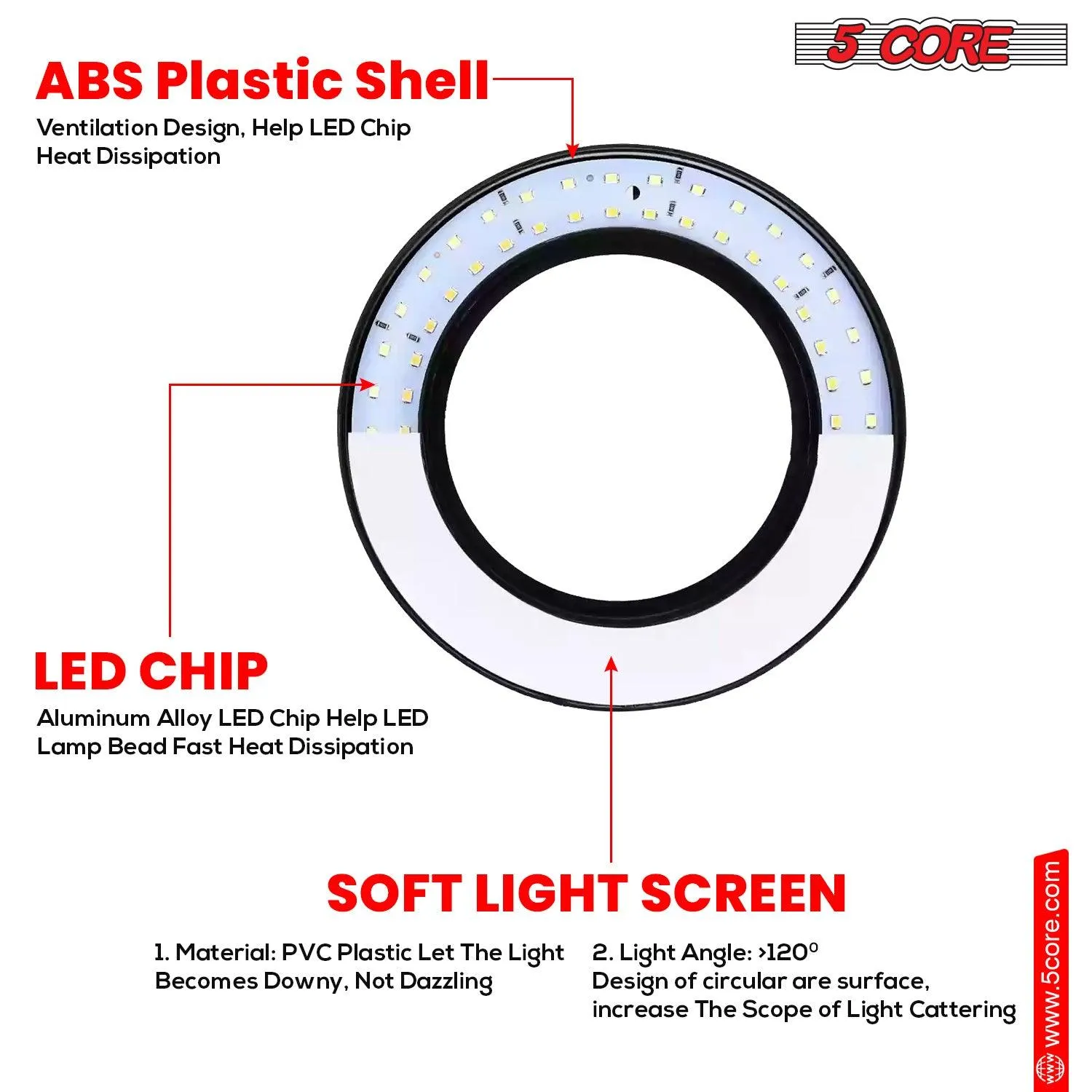 5 Core 6'' Ring Light Overhead Phone Mount for Video Recording and Live Streaming