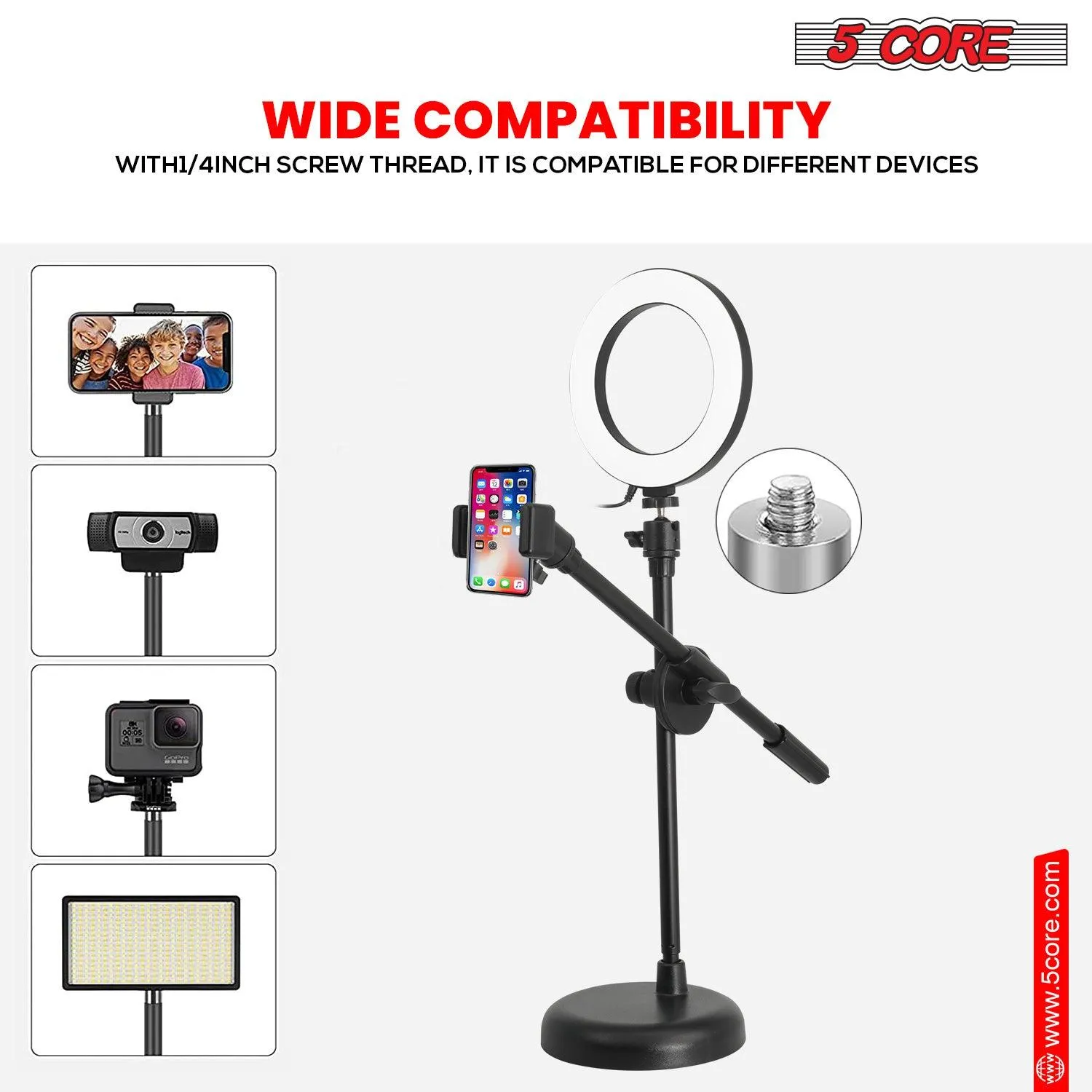 5 Core 6'' Ring Light Overhead Phone Mount for Video Recording and Live Streaming