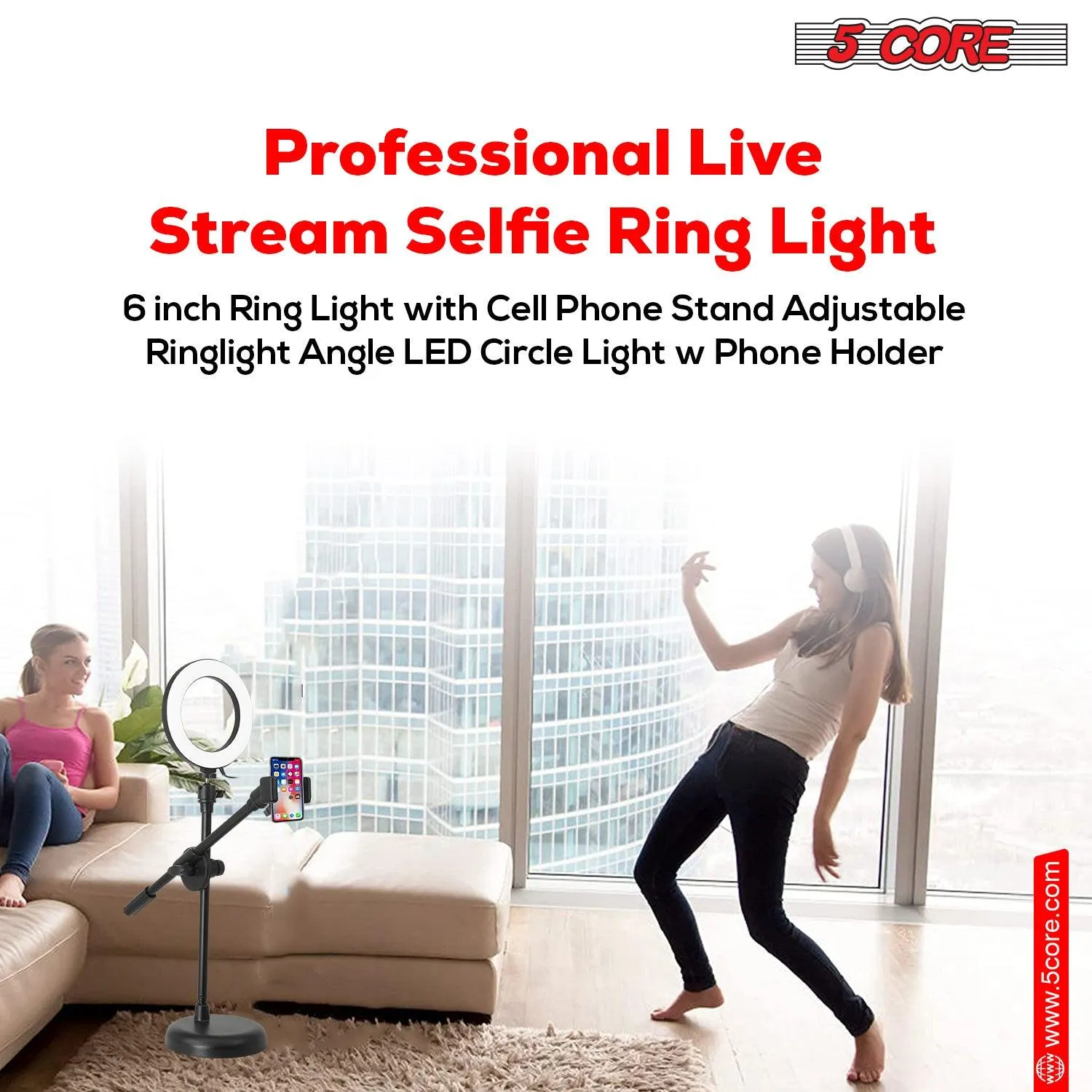 5 Core 6'' Ring Light Overhead Phone Mount for Video Recording and Live Streaming