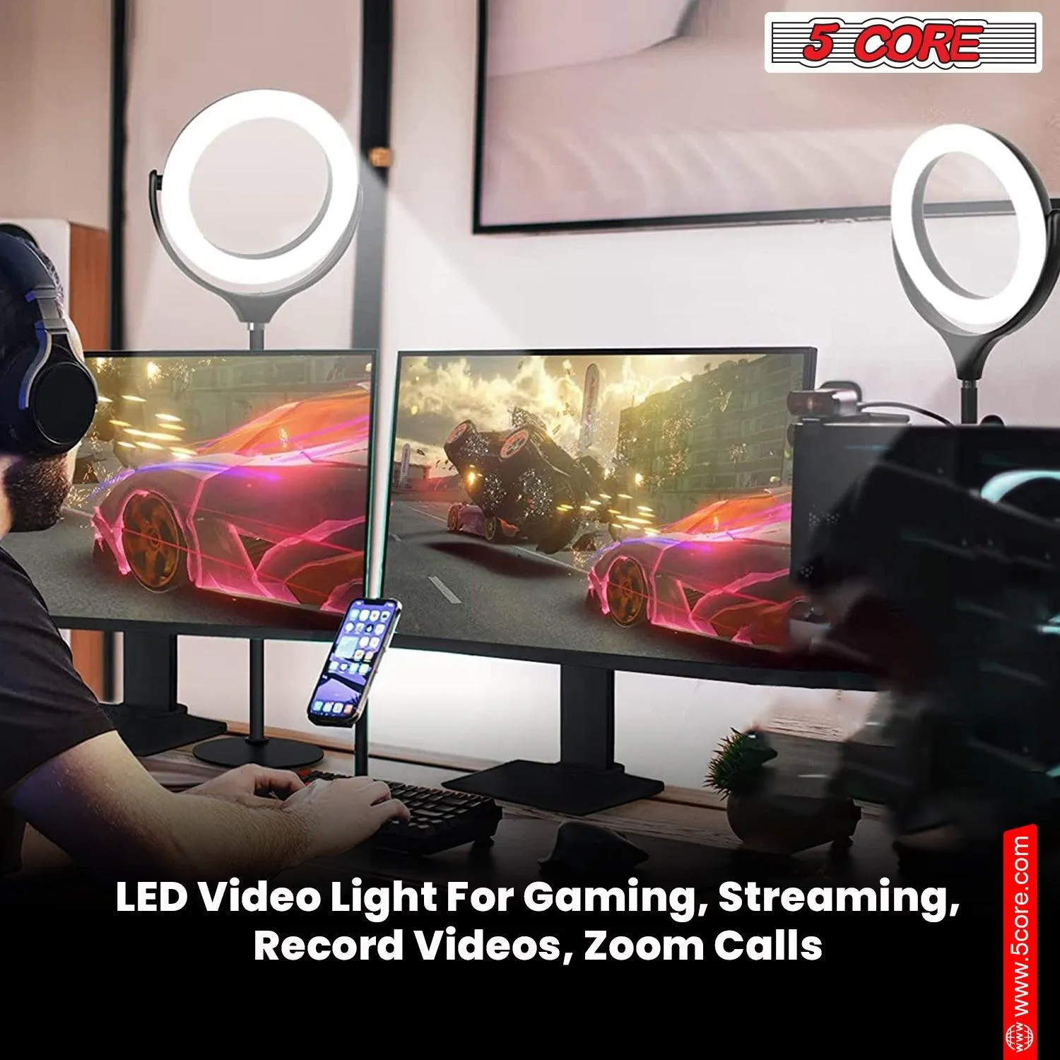 5 Core 6'' Ring Light Overhead Phone Mount for Video Recording and Live Streaming