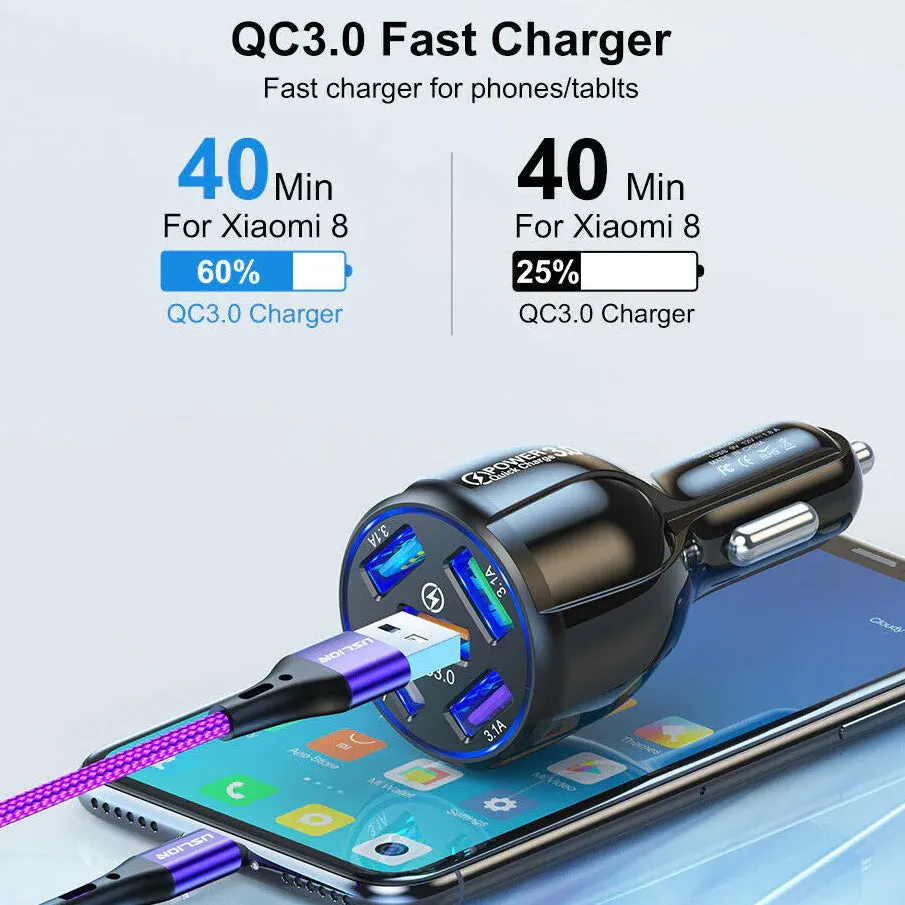 5 Port USB Fast Car Charger with LED Display