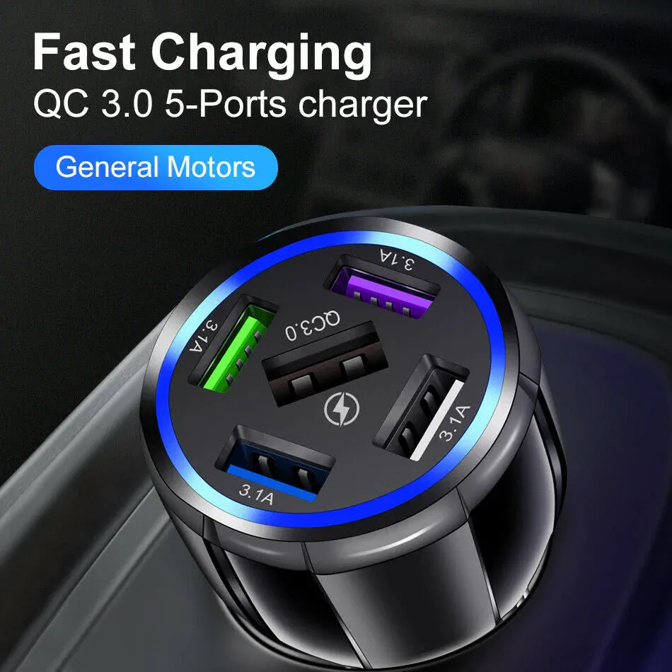 5 Port USB Fast Car Charger with LED Display