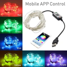 5m/ 10m LED Light String Copper Line USB Bluetooth APP Control RGB Colorful Sync With Music Rhythm
