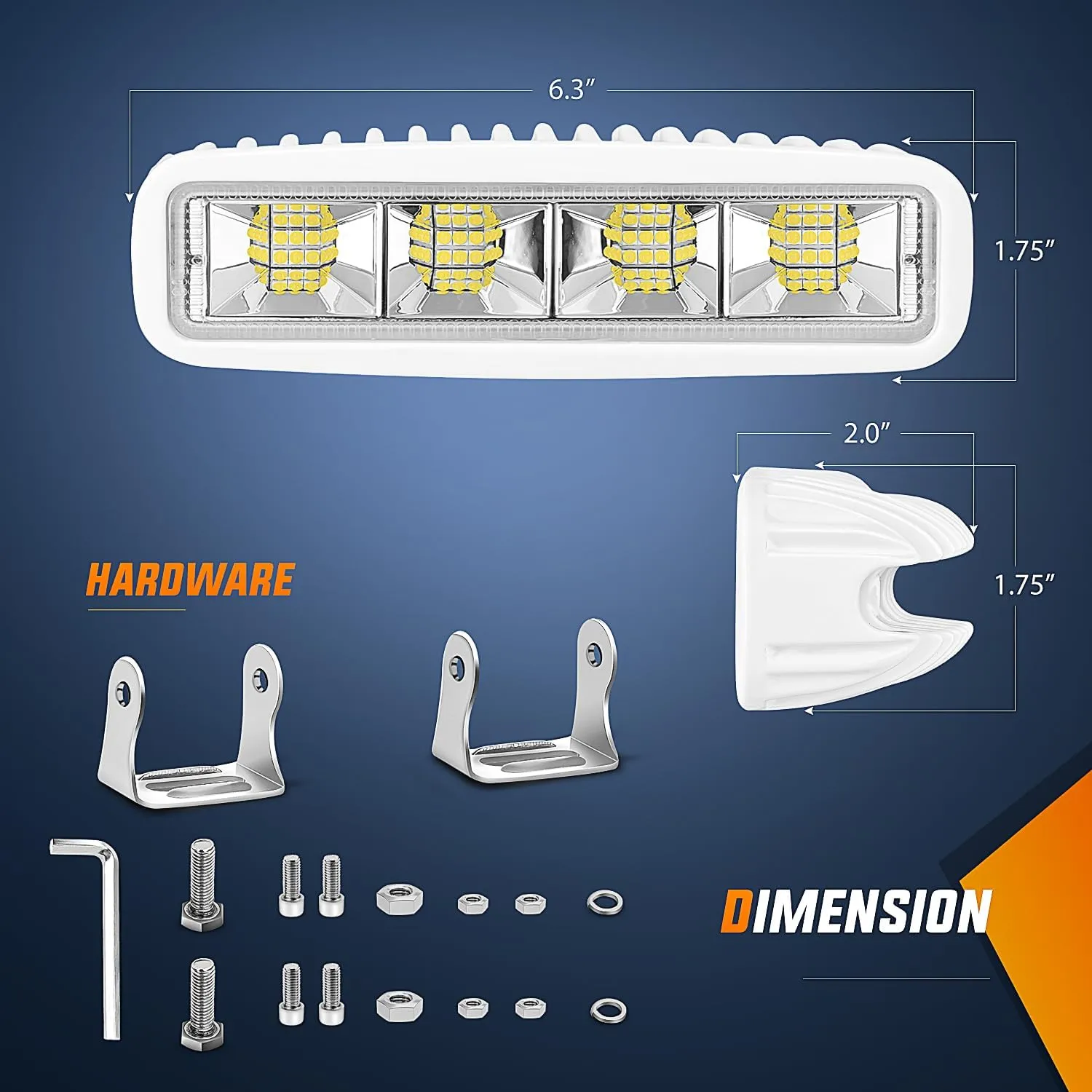 6 Inch 72W Flood White Case Led Work Lights (Pair)