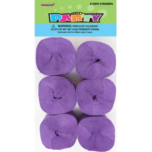 6pk Crepe Streamers - Purple