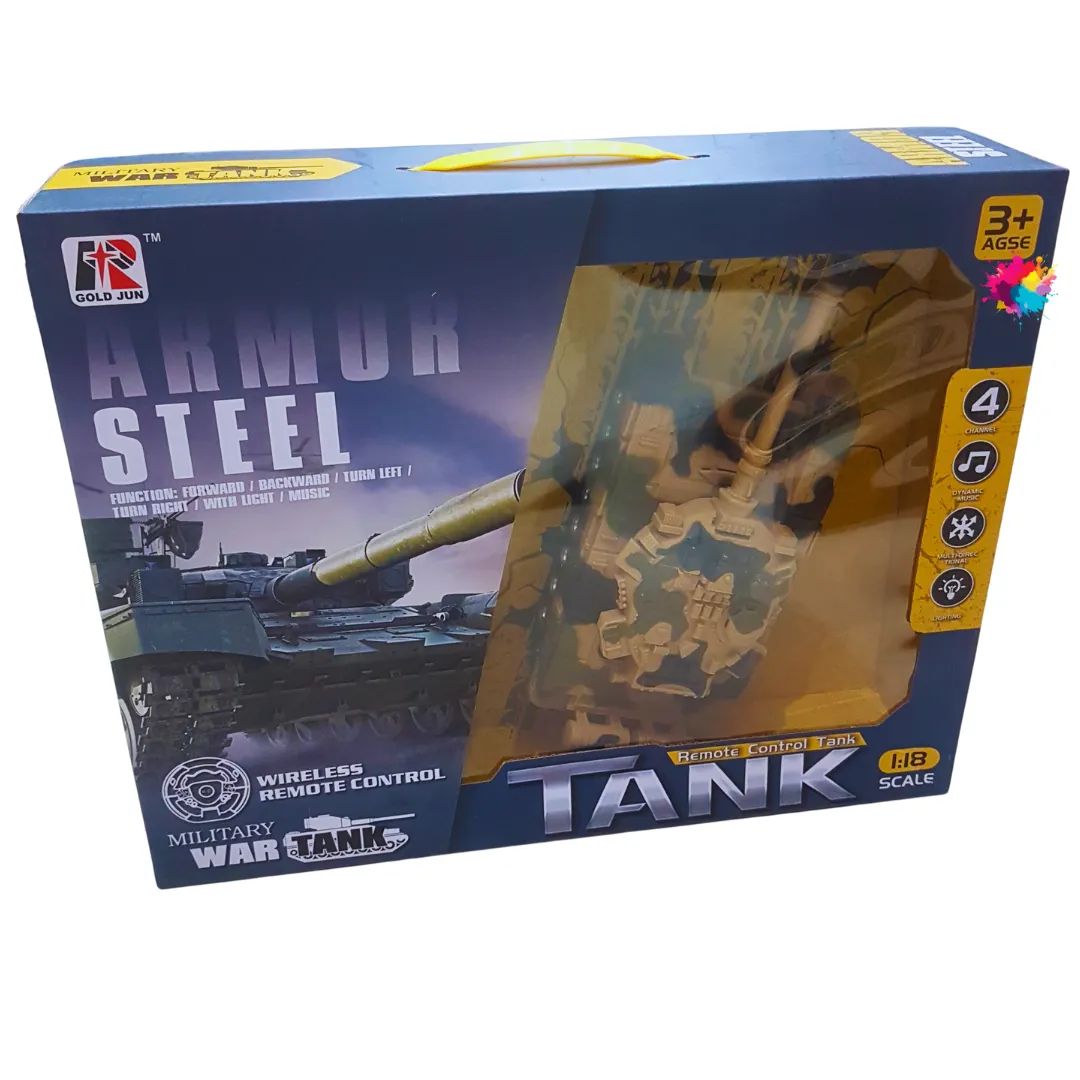 Armor Steel Remote Control Tank - 1:18 Scale Military War Tank Toy for Kids Aged 3 