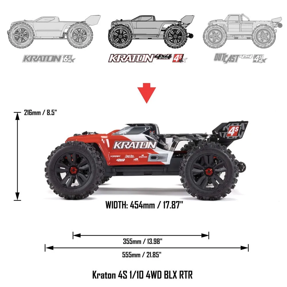 Arrma Kraton V2 4X4 BLX 4S RC Speed Monster Truck RTR Red ARA4408V2T3