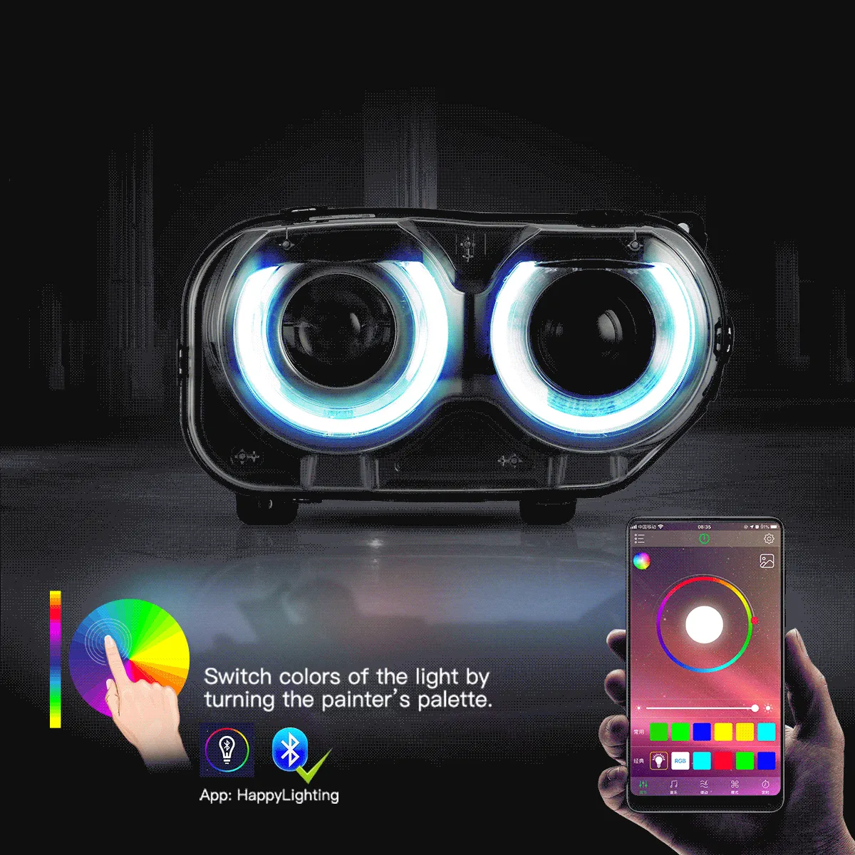 Auto Addict Headlights Dodge Challenger (15-23) LED RGB Color Change Projector Lights