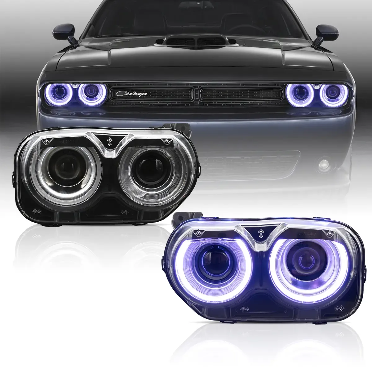 Auto Addict Headlights Dodge Challenger (15-23) LED RGB Color Change Projector Lights