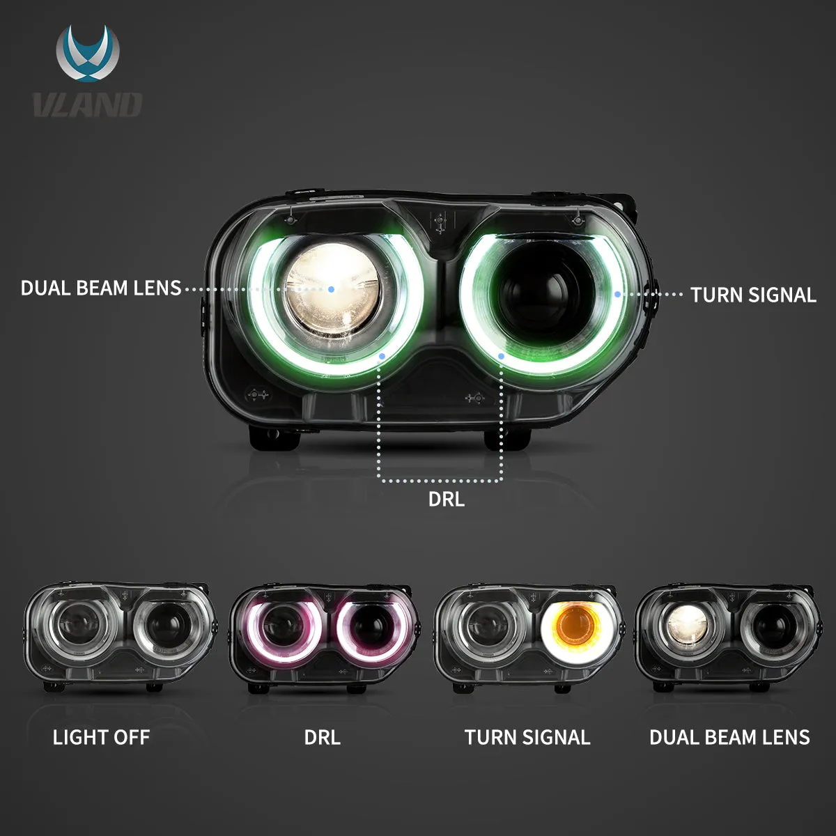 Auto Addict Headlights Dodge Challenger (15-23) LED RGB Color Change Projector Lights