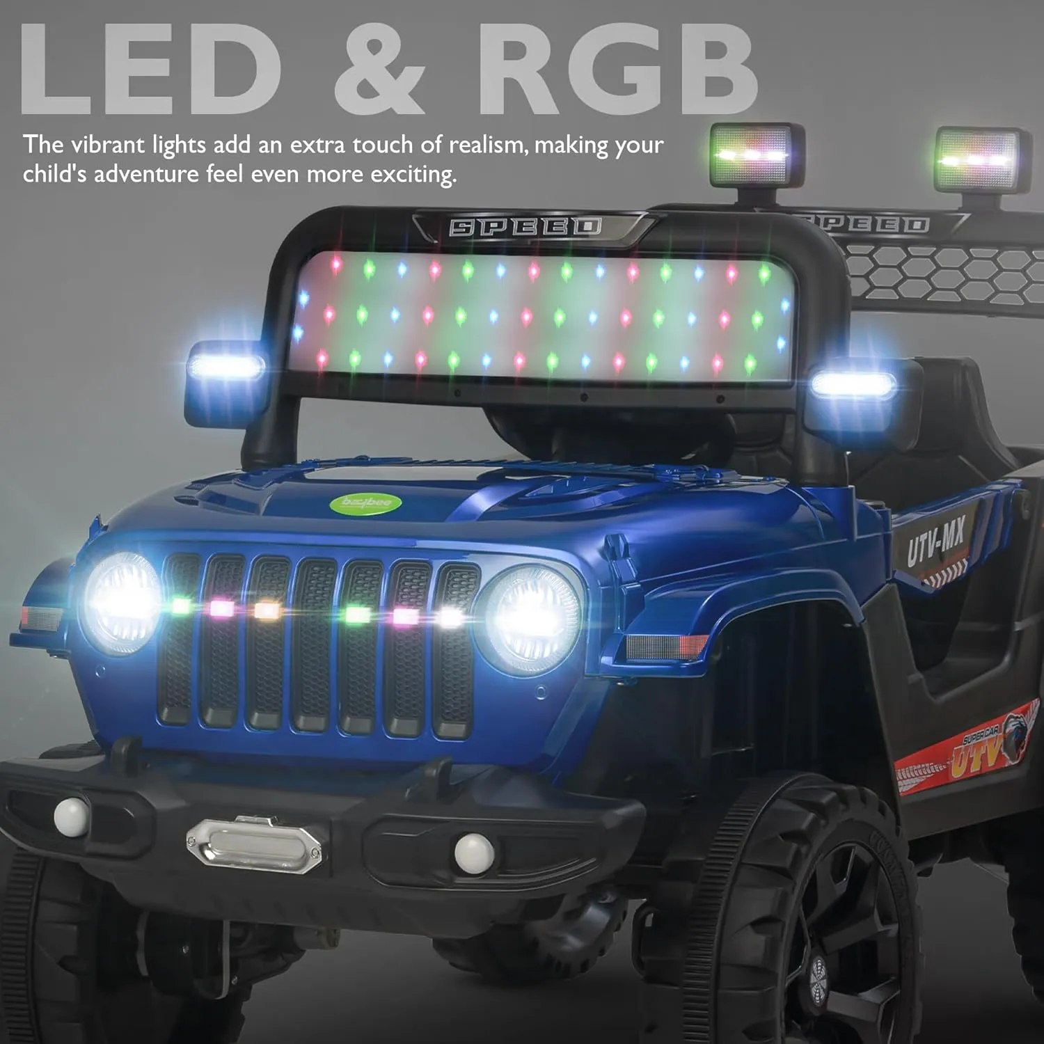Baybee Maxey 4x4 Battery Operated Jeep for Kids, Ride on Toy Rechargeable Baby Car with LED & RGB Light & Music, Kids Big Battery Car, Electric Jeep for Kids to Drive