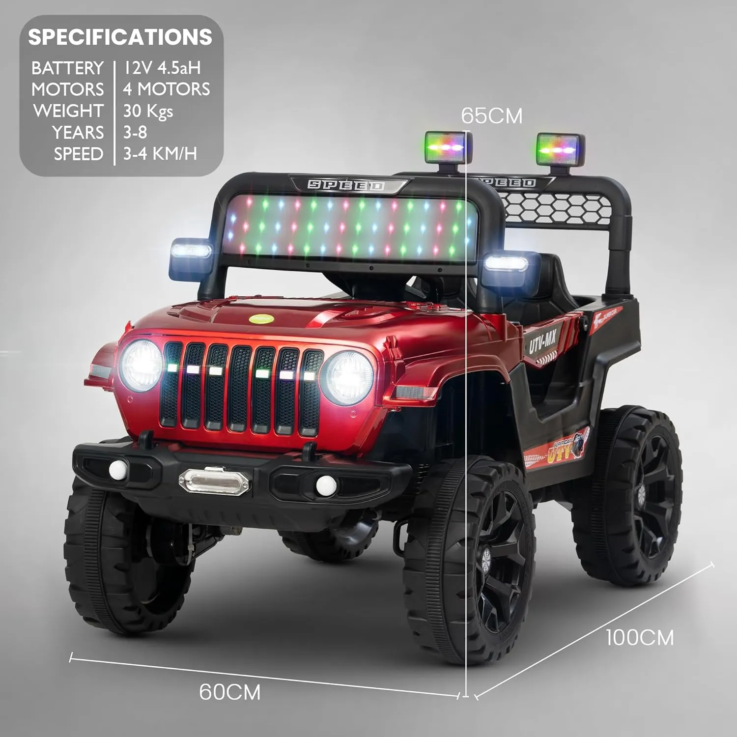 Baybee Maxey 4x4 Battery Operated Jeep for Kids, Ride on Toy Rechargeable Baby Car with LED & RGB Light & Music, Kids Big Battery Car, Electric Jeep for Kids to Drive