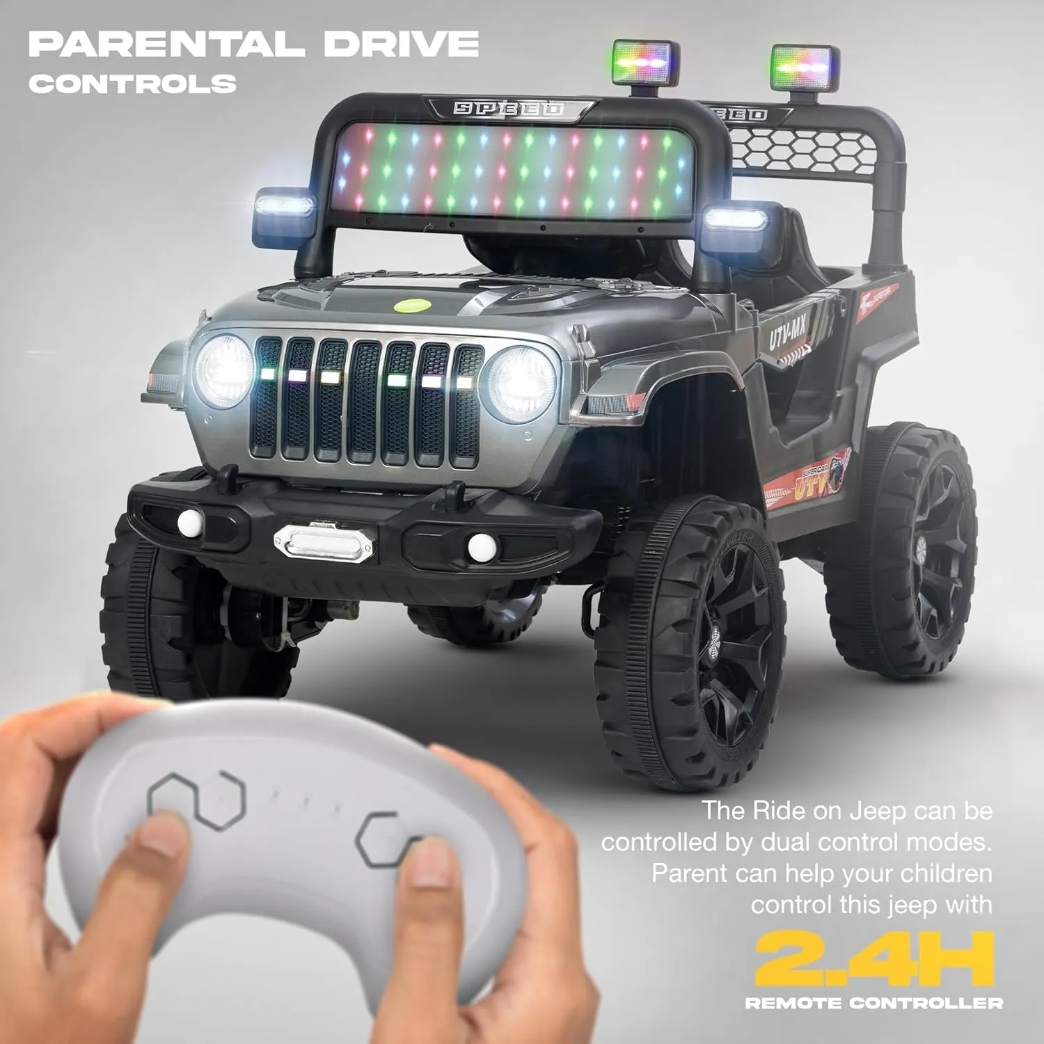 Baybee Maxey 4x4 Battery Operated Jeep for Kids, Ride on Toy Rechargeable Baby Car with LED & RGB Light & Music, Kids Big Battery Car, Electric Jeep for Kids to Drive