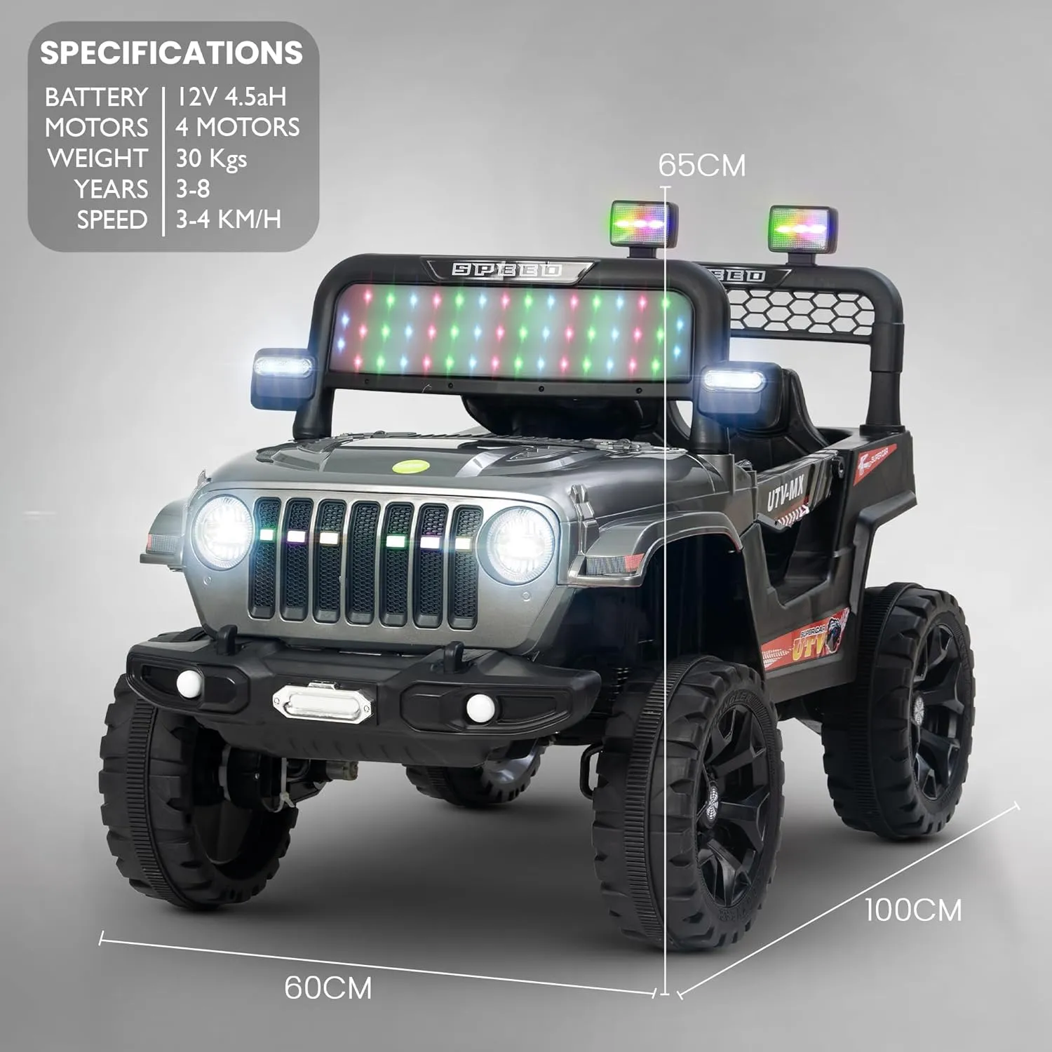 Baybee Maxey 4x4 Battery Operated Jeep for Kids, Ride on Toy Rechargeable Baby Car with LED & RGB Light & Music, Kids Big Battery Car, Electric Jeep for Kids to Drive