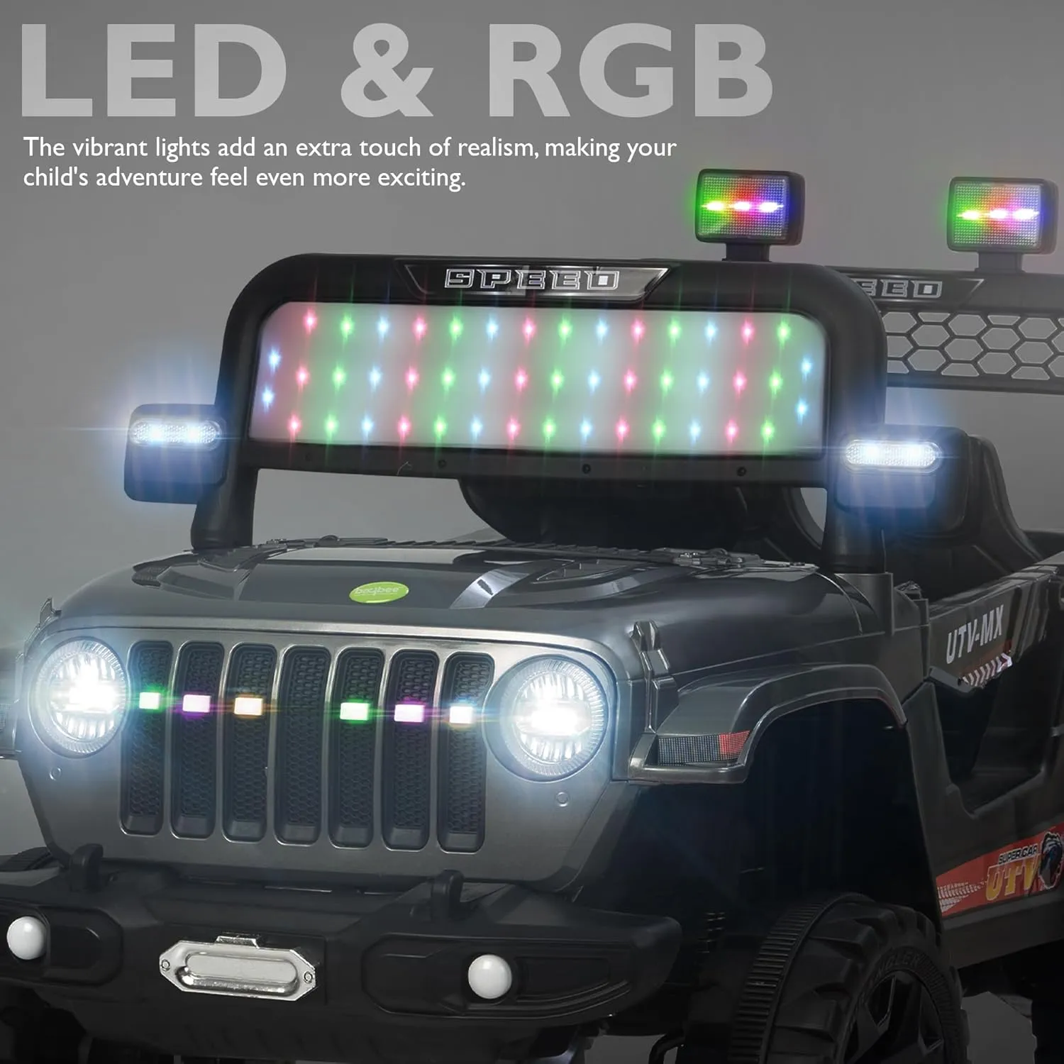 Baybee Maxey 4x4 Battery Operated Jeep for Kids, Ride on Toy Rechargeable Baby Car with LED & RGB Light & Music, Kids Big Battery Car, Electric Jeep for Kids to Drive