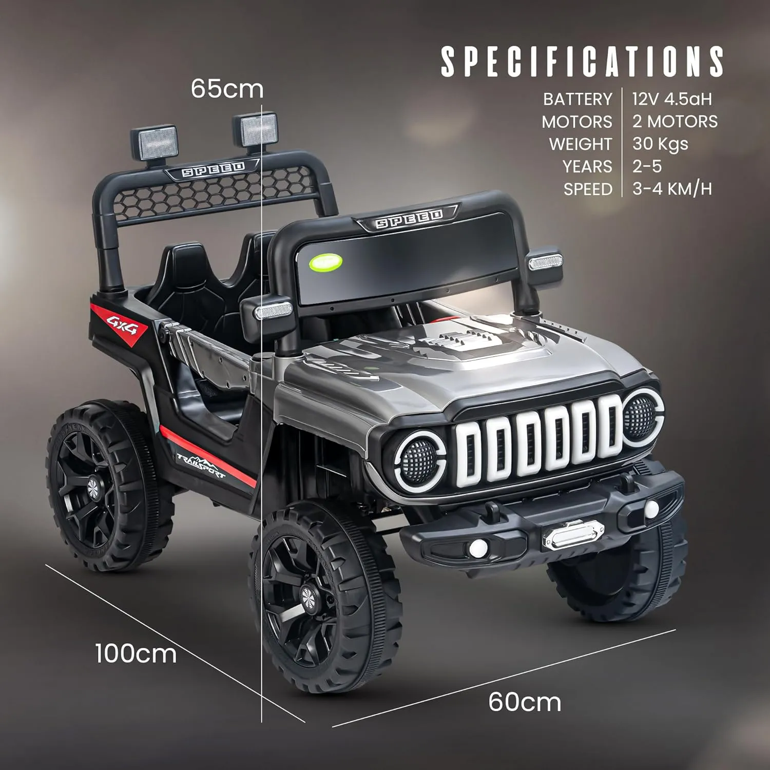 Baybee Turbo Trek Battery Operated Jeep for Kids, Ride on Toy Baby Car with LED & RGB Light & Music, Rechargeable Electric Jeep, Big Battery Car for Kids to Drive
