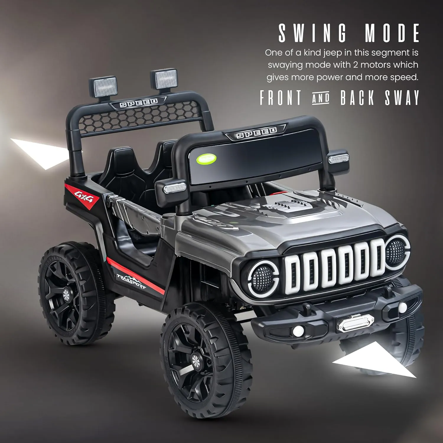 Baybee Turbo Trek Battery Operated Jeep for Kids, Ride on Toy Baby Car with LED & RGB Light & Music, Rechargeable Electric Jeep, Big Battery Car for Kids to Drive