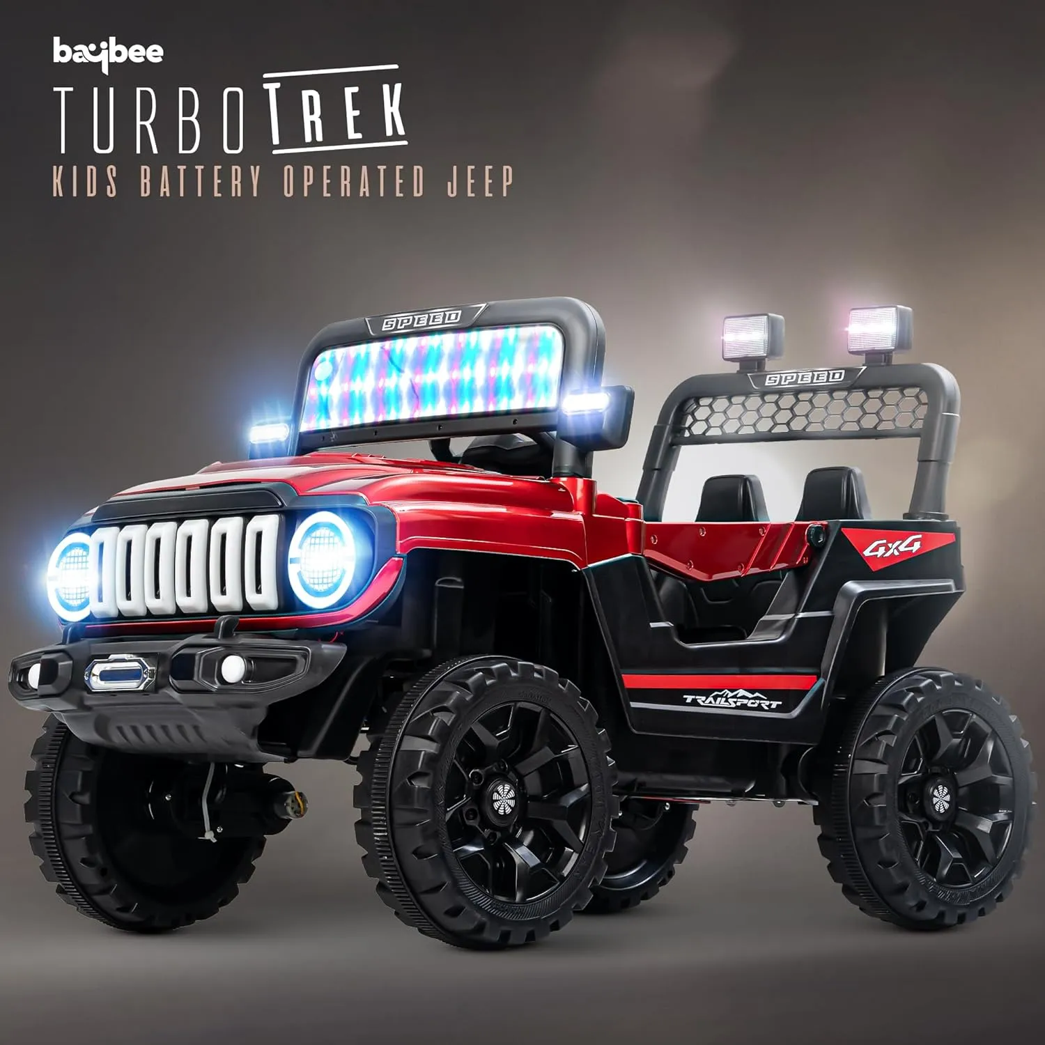 Baybee Turbo Trek Battery Operated Jeep for Kids, Ride on Toy Baby Car with LED & RGB Light & Music, Rechargeable Electric Jeep, Big Battery Car for Kids to Drive