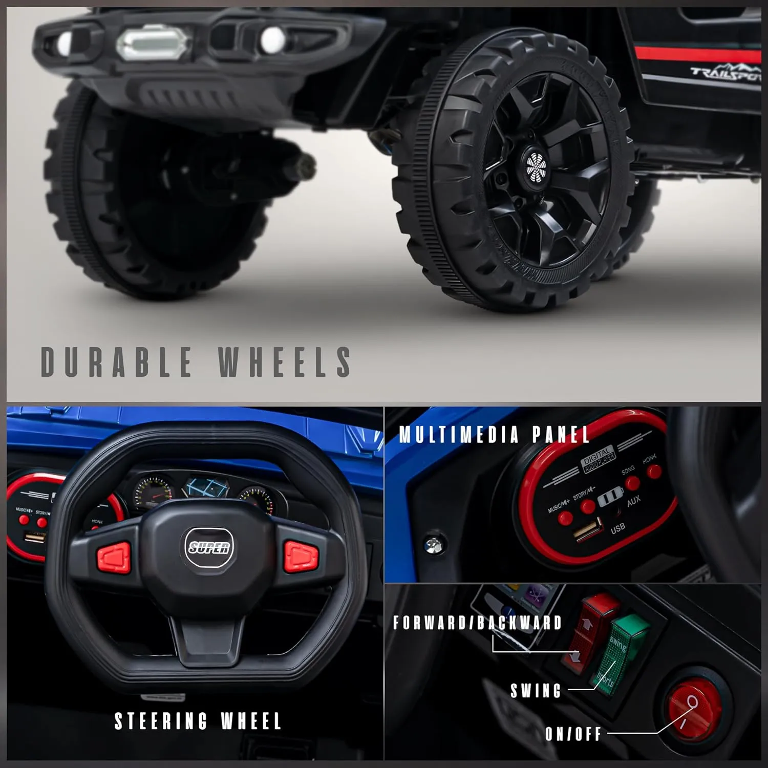 Baybee Turbo Trek Battery Operated Jeep for Kids, Ride on Toy Baby Car with LED & RGB Light & Music, Rechargeable Electric Jeep, Big Battery Car for Kids to Drive