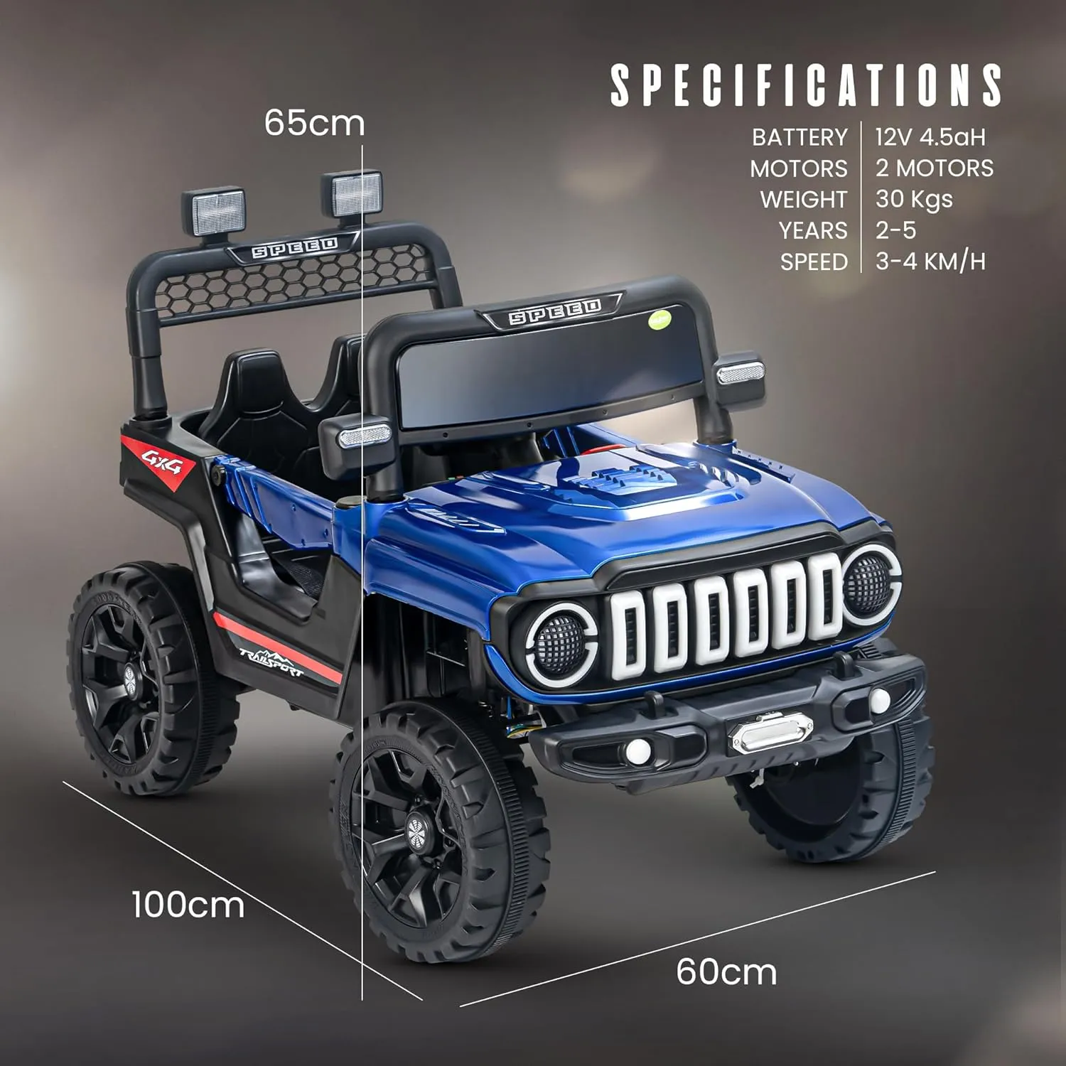 Baybee Turbo Trek Battery Operated Jeep for Kids, Ride on Toy Baby Car with LED & RGB Light & Music, Rechargeable Electric Jeep, Big Battery Car for Kids to Drive