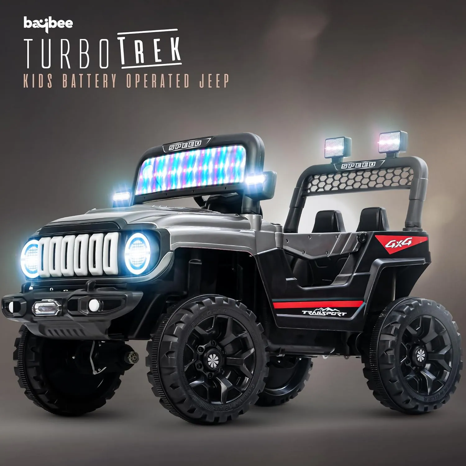 Baybee Turbo Trek Battery Operated Jeep for Kids, Ride on Toy Baby Car with LED & RGB Light & Music, Rechargeable Electric Jeep, Big Battery Car for Kids to Drive