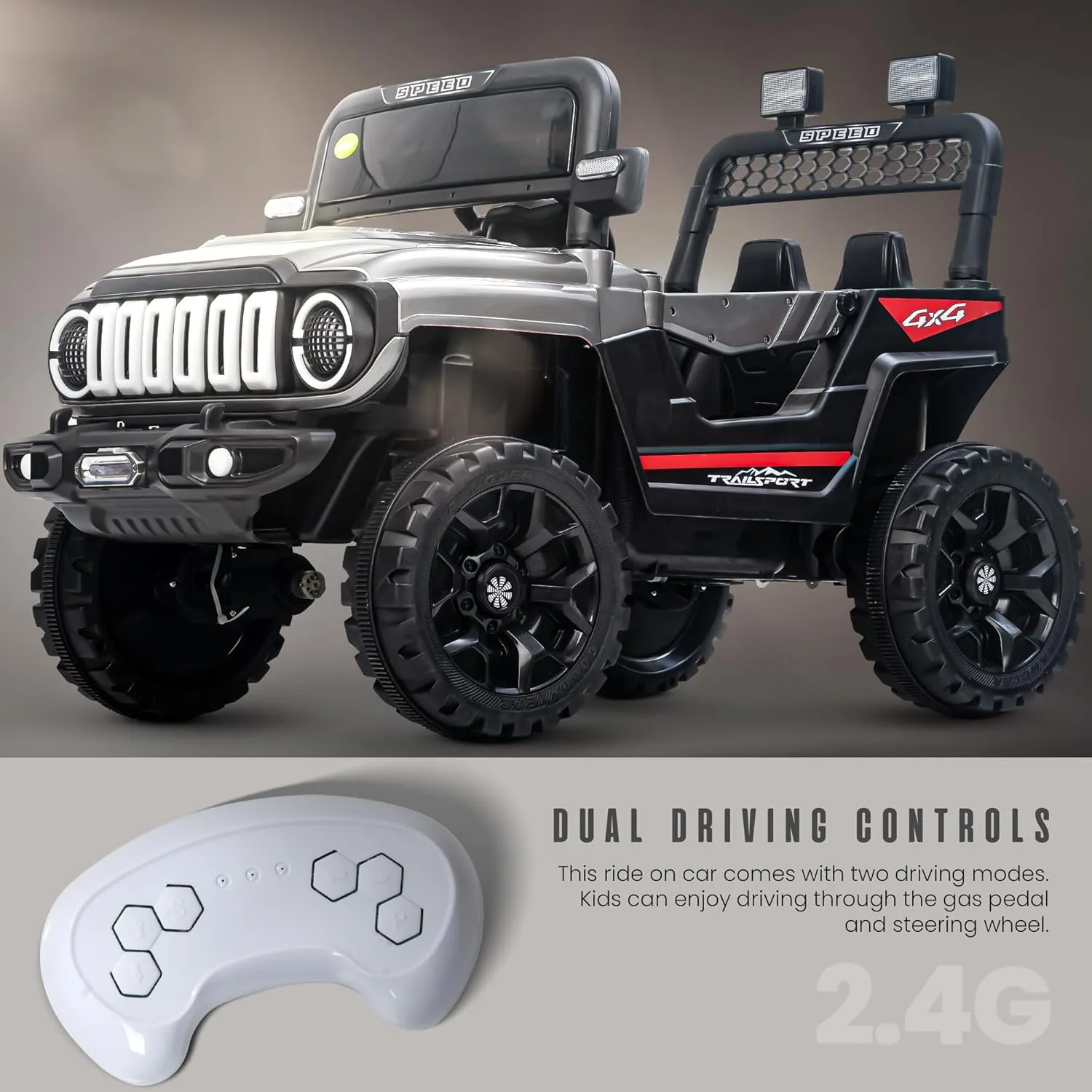 Baybee Turbo Trek Battery Operated Jeep for Kids, Ride on Toy Baby Car with LED & RGB Light & Music, Rechargeable Electric Jeep, Big Battery Car for Kids to Drive