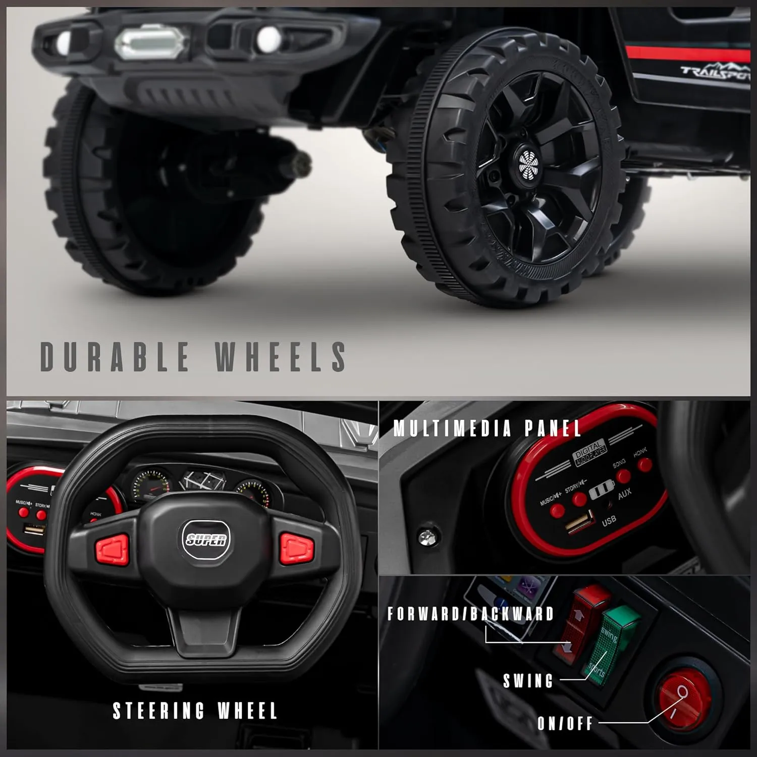 Baybee Turbo Trek Battery Operated Jeep for Kids, Ride on Toy Baby Car with LED & RGB Light & Music, Rechargeable Electric Jeep, Big Battery Car for Kids to Drive