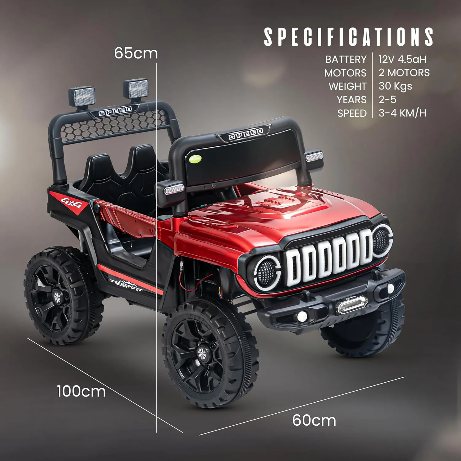 Baybee Turbo Trek Battery Operated Jeep for Kids, Ride on Toy Baby Car with LED & RGB Light & Music, Rechargeable Electric Jeep, Big Battery Car for Kids to Drive