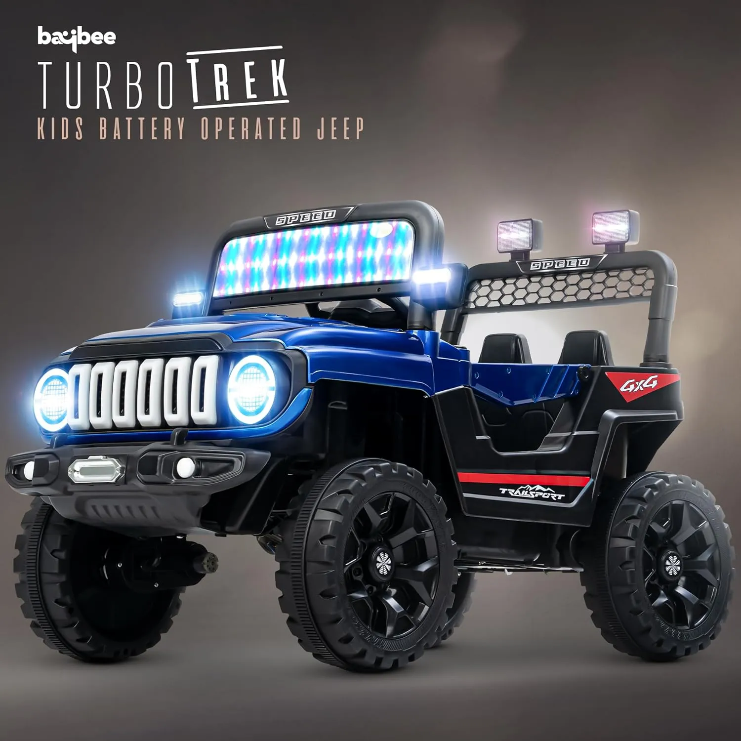 Baybee Turbo Trek Battery Operated Jeep for Kids, Ride on Toy Baby Car with LED & RGB Light & Music, Rechargeable Electric Jeep, Big Battery Car for Kids to Drive