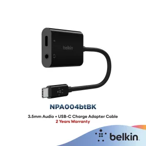 Belkin NPA004btBK 3.5mm Audio   USB-C Charge Adapter with 16cm Cable - Black