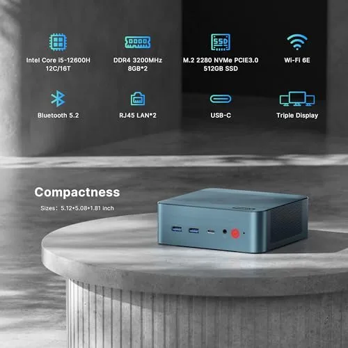 BOSGAME P2 Lite Mini PC I5, Intel 12th Gen 12600H Windows 11 Pro Mini Computers(12 Cores, 16 Threads) 16GB DDR4/512GB PCIe Gen 3.0 x4 M.2 2280 SSD Desktop PC Support Wi-Fi 6E/Bluetooth 5.2/Dual LAN