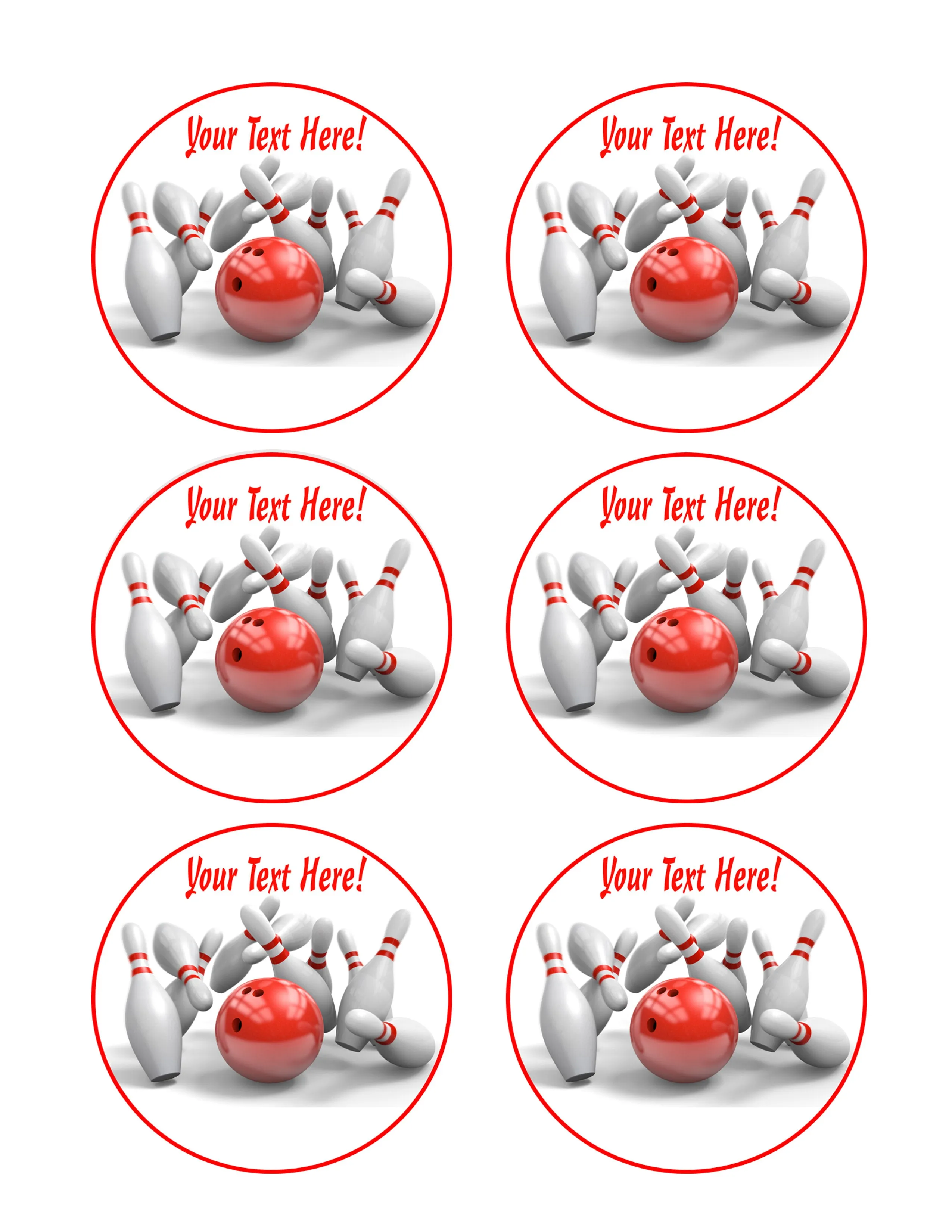 Bowling - Edible Cake Topper, Cupcake Toppers, Strips