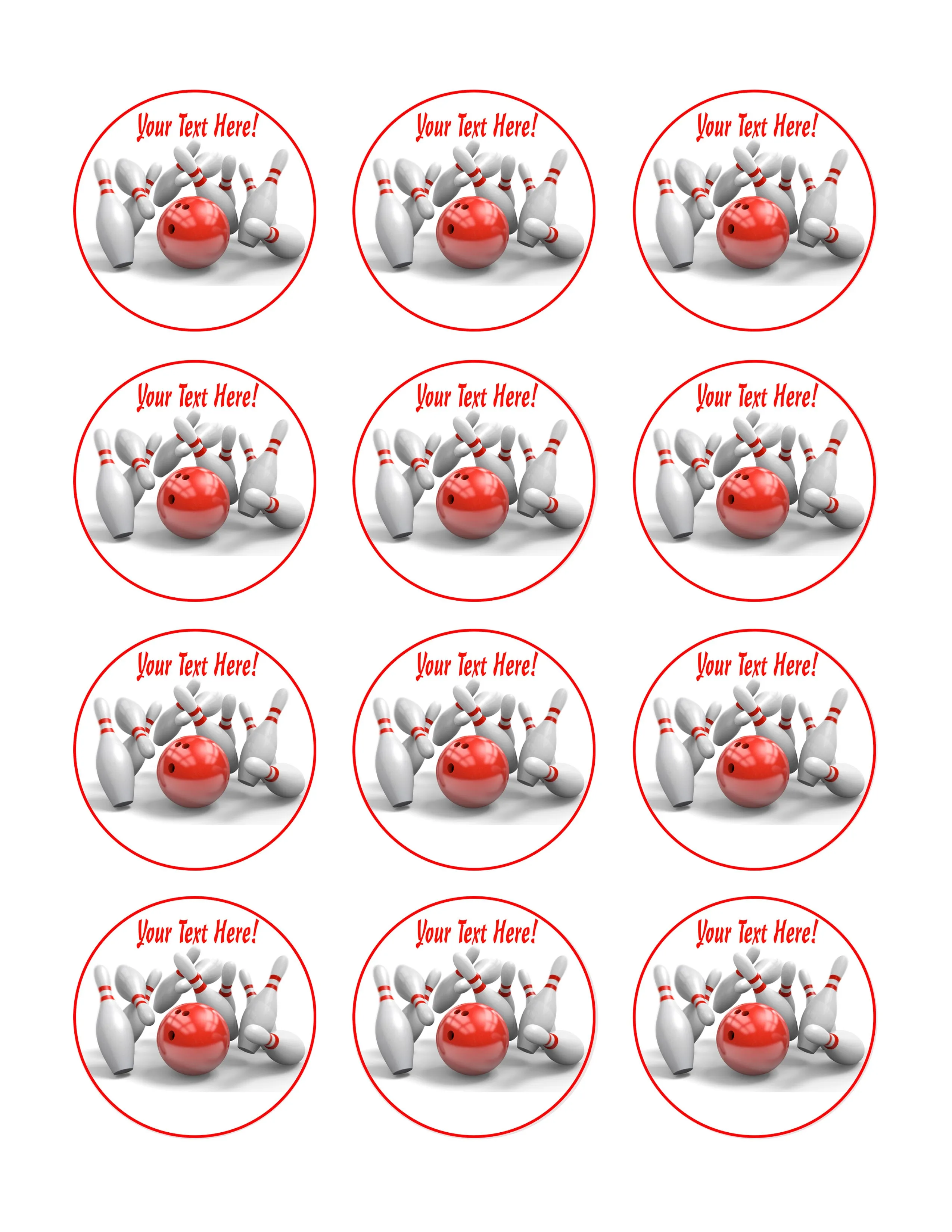 Bowling - Edible Cake Topper, Cupcake Toppers, Strips