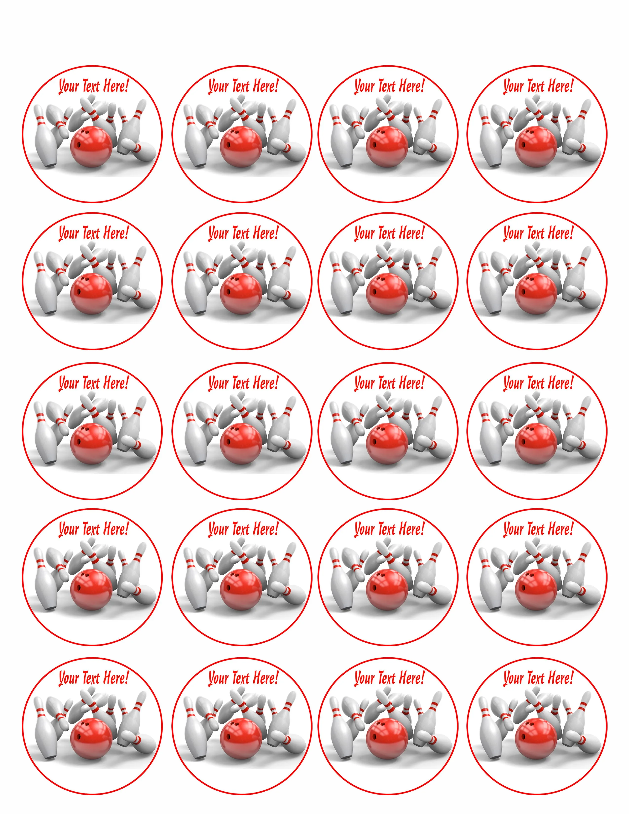 Bowling - Edible Cake Topper, Cupcake Toppers, Strips