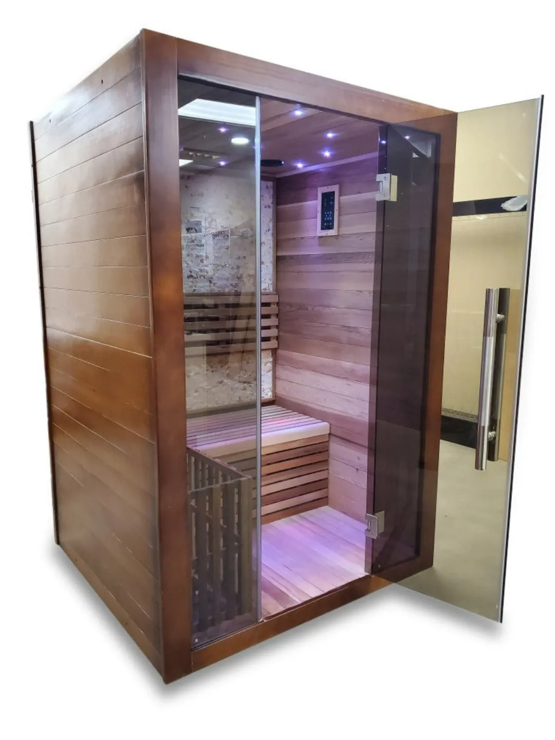 Canadian Red Cedar Wood Indoor Traditional Wet / Dry Swedish Steam Sauna SPA Harvia 6KW Heater Upgrade for 1 - 2 Persons