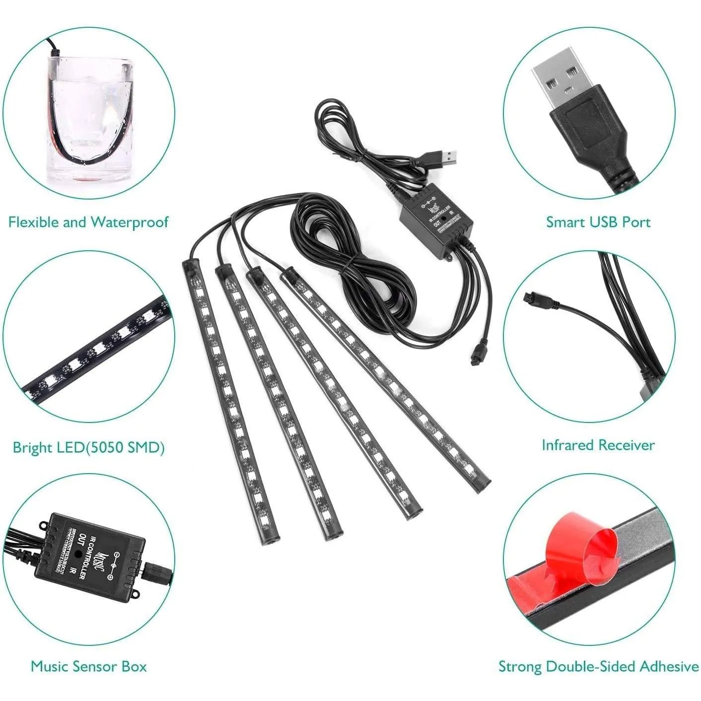 Car LED Strip Lights with Sound Active Function and Remote Controller