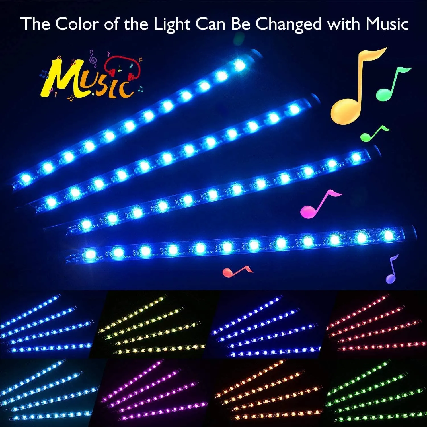 Car LED Strip Lights with Sound Active Function and Remote Controller